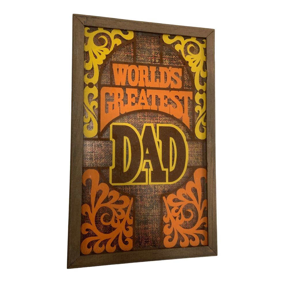 Vintage World’s Greatest Dad Wall Decor 1970s LuLu’s Reverse Painted Glass